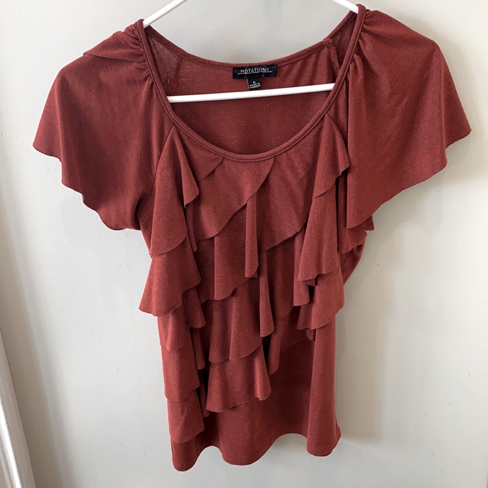 Notations ruffled blouse rust color women’s size small
